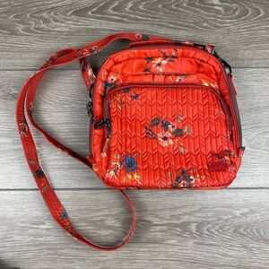 Lug Ranger Quilted Crossbody Bag Red Tropical Floral 9.5"x10"